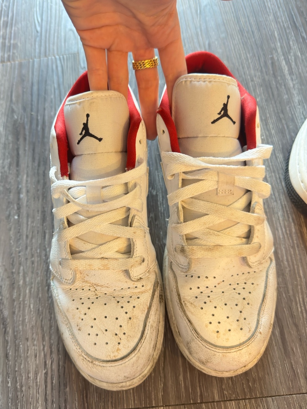 Jordan White Sneakers with Red Lining and Black Jumpman